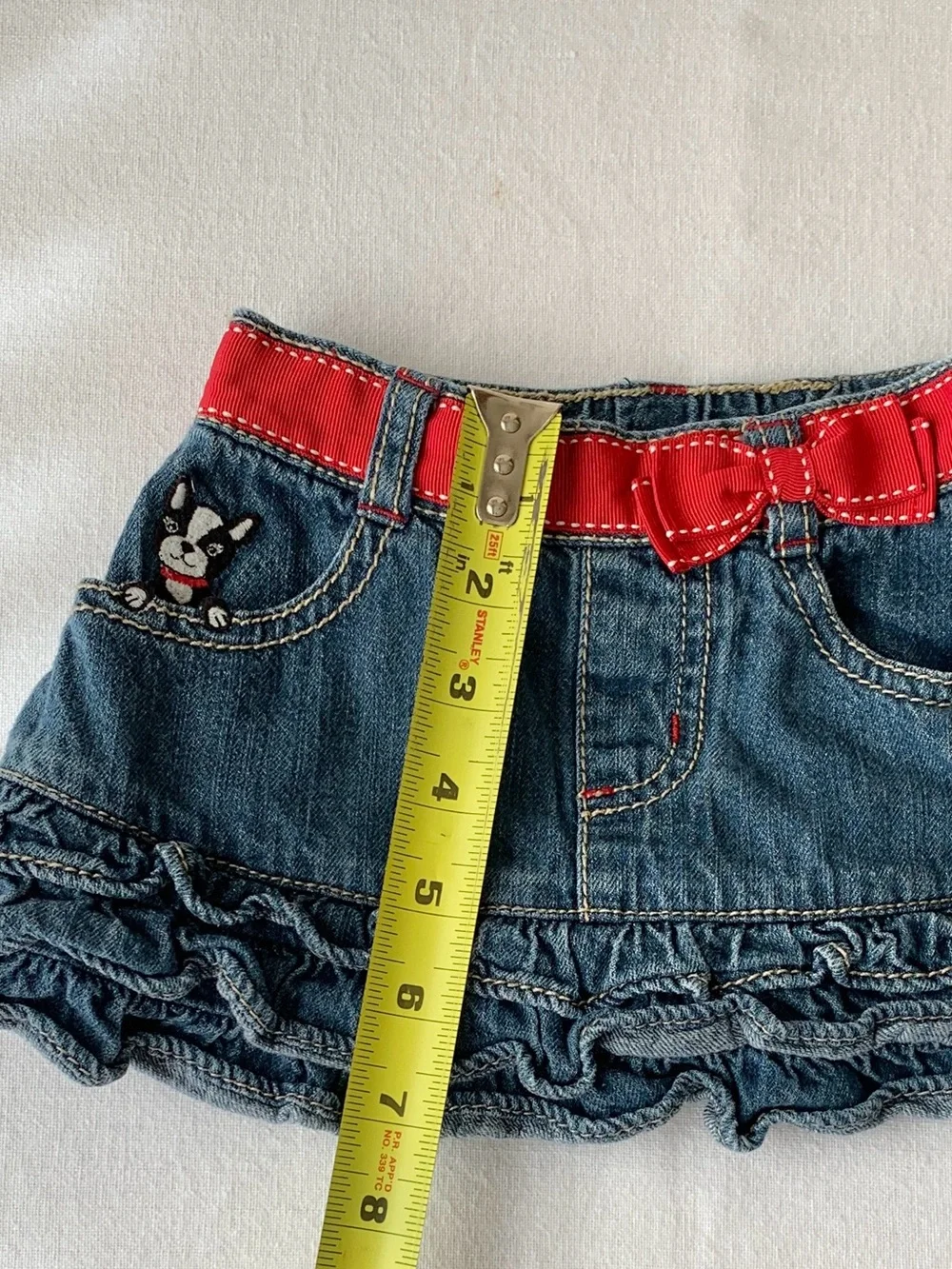 2009 Gymboree Poppy Love Boston Terrier Puppy Dog Embroidered Denim Skirt 18-24M
